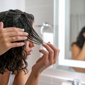 person using a small amount of coconut oil